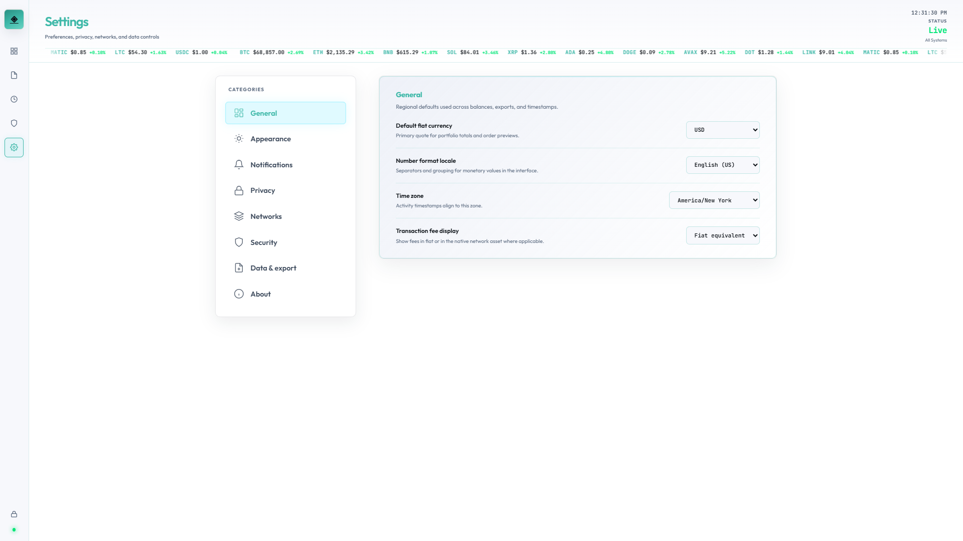 Settings — General, light theme